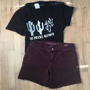 American Eagle Midi Burgandy Shorts